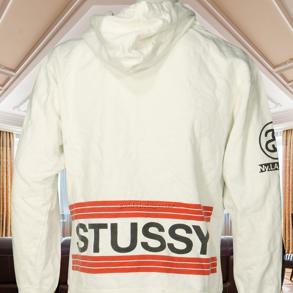 Stussy 1980 NO.4 Skater Surfer Streetwear Stripe Pullover Hoodie Sweatshirt S